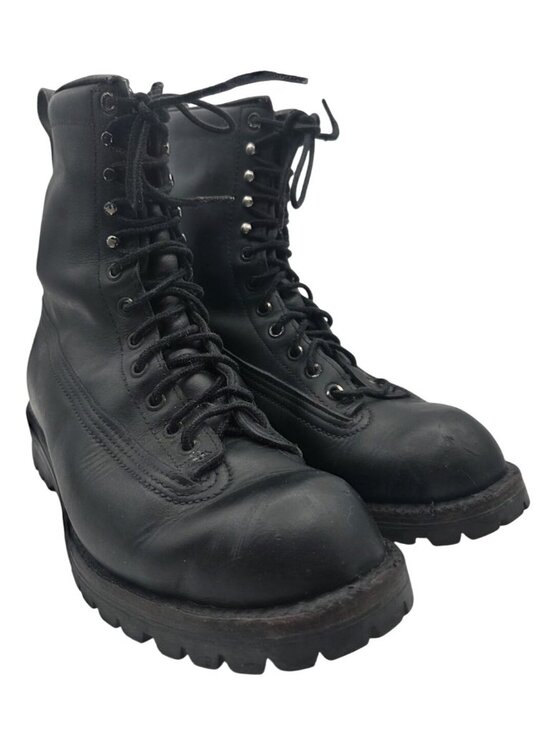 VTG 70s Black leather Logger Work boots Vibram Lug Sole Mens 8.5 Heavy Military main image 6